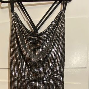 Silver sequin slit sheath